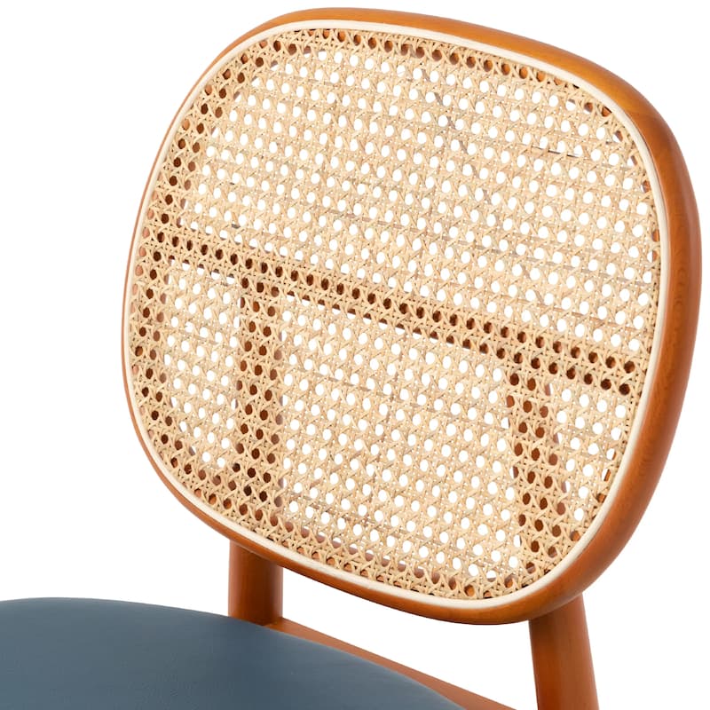 Holbeck Modern Rattan Leather Upholstered Dining Chair with Plush Padding Beech Wood Legs for Stylish Homes Set of 2