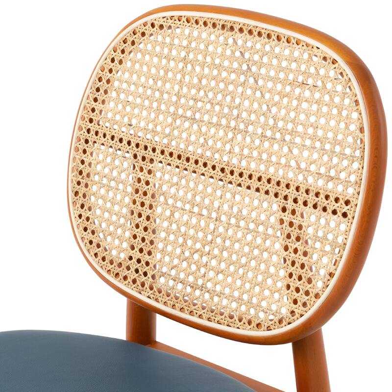 Holbeck Modern Rattan Leather Upholstered Dining Chair with Plush Padding Beech Wood Legs for Stylish Homes Set of 4