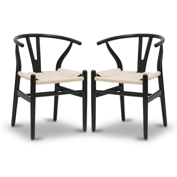 Poly and Bark Weave Chairs Solid Wood Frame Set of 2 On Sale