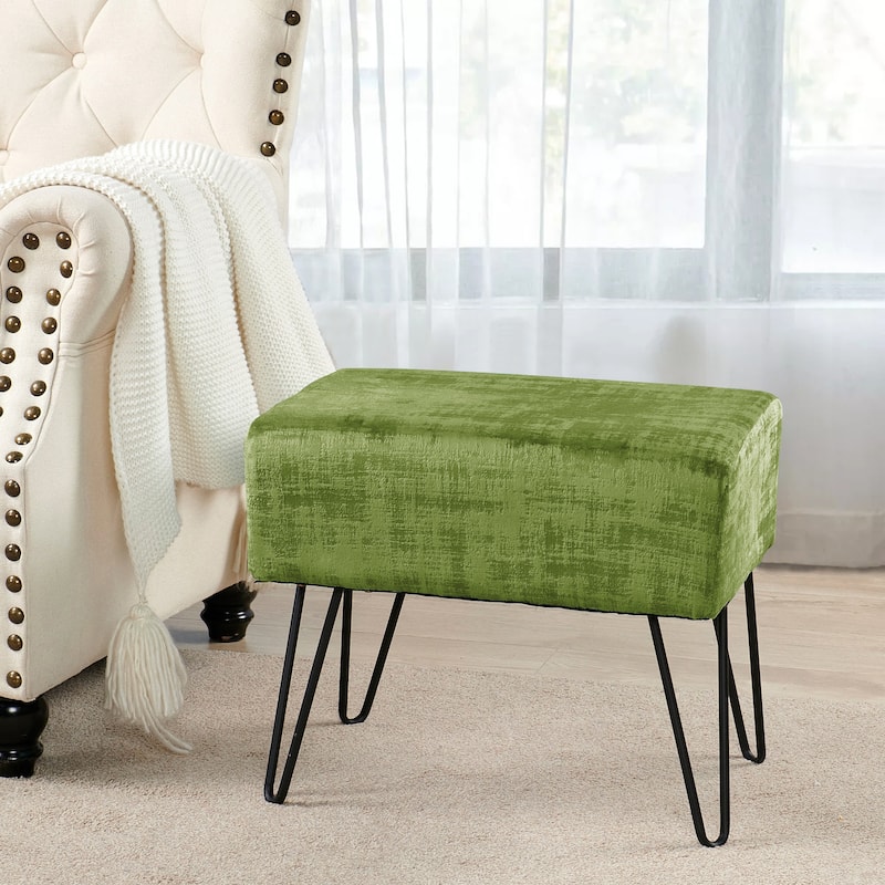 Textured Velvet Ottoman - 19" x 13" x 17" H - Calla Green