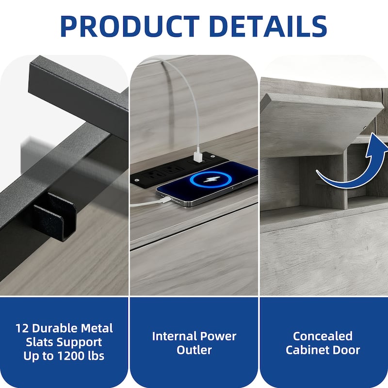 Moasis Queen/King Size Bed Frame with Bookcase Headboard and 4 Storage Drawers