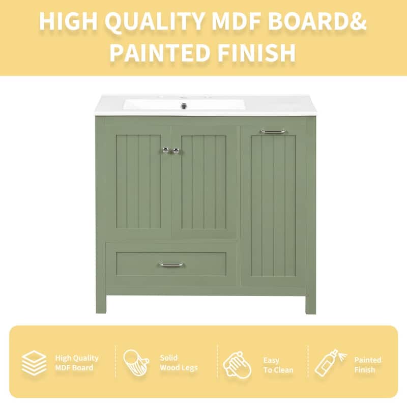 Solid Wood 36 in.W Bathroom Vanity Cabinet with Flip Drawer