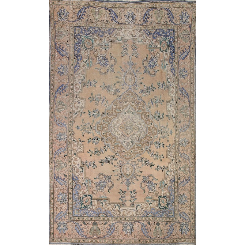 Pink Tabriz Persian Vintage Area Rug Hand-knotted Wool Carpet - 8'0" x 11'4"