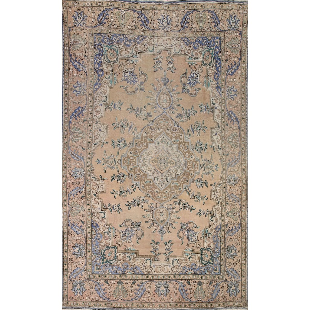 Pink Tabriz Persian Vintage Area Rug Hand-knotted Wool Carpet - 8'0" x 11'4"