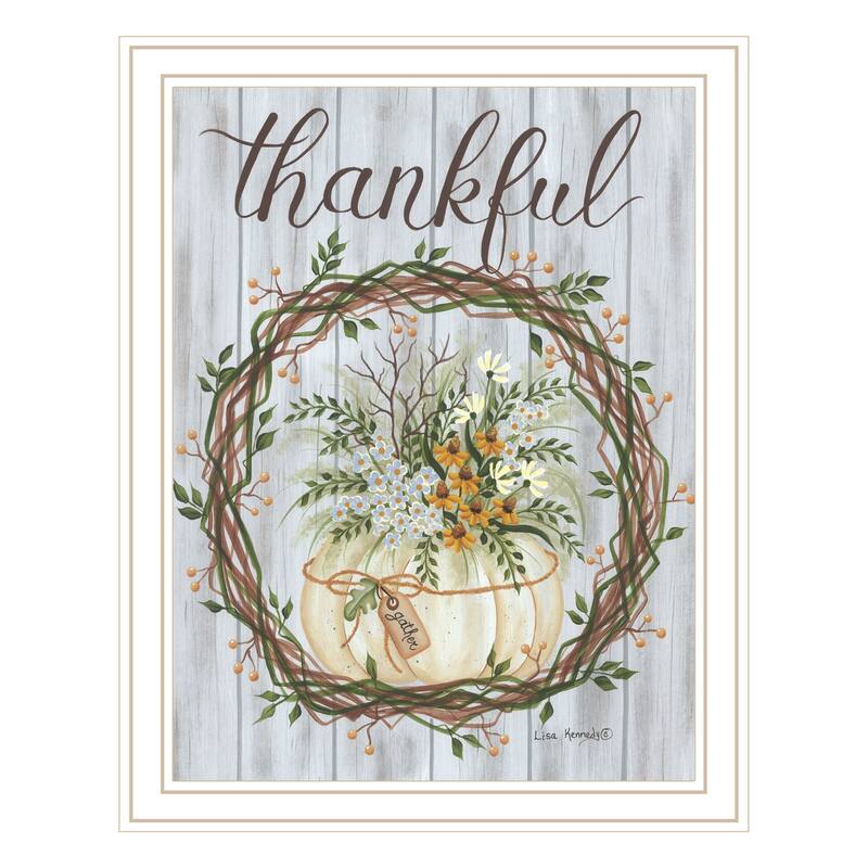 TrendyDecor4U Contemporary "Thankful Wreath" Framed Print Wall Art - White