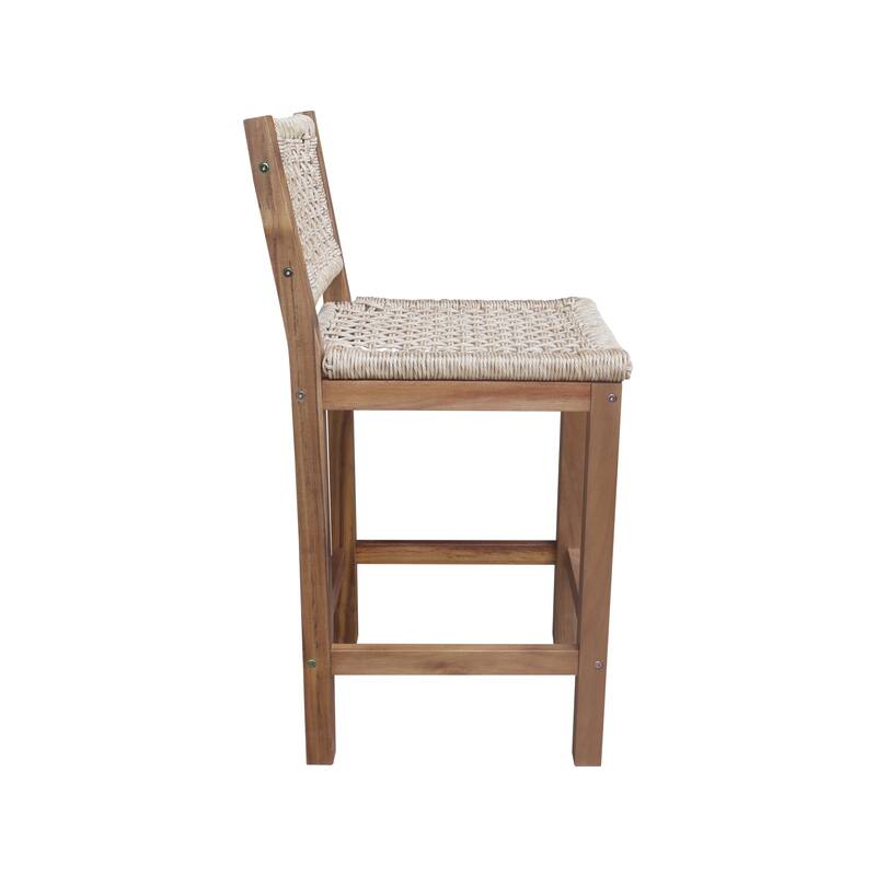 Outdoor Set of Two Stool with Wicker Seats and Back