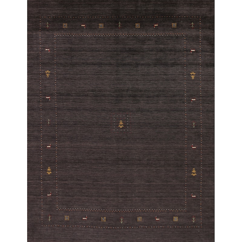 Tribal Gabbeh Area Rug Hand-Knotted Oriental Brown Wool Carpet - 8'1" x 9'10"