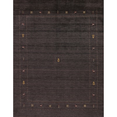 Tribal Gabbeh Area Rug Hand-Knotted Oriental Brown Wool Carpet - 8'1" x 9'10"