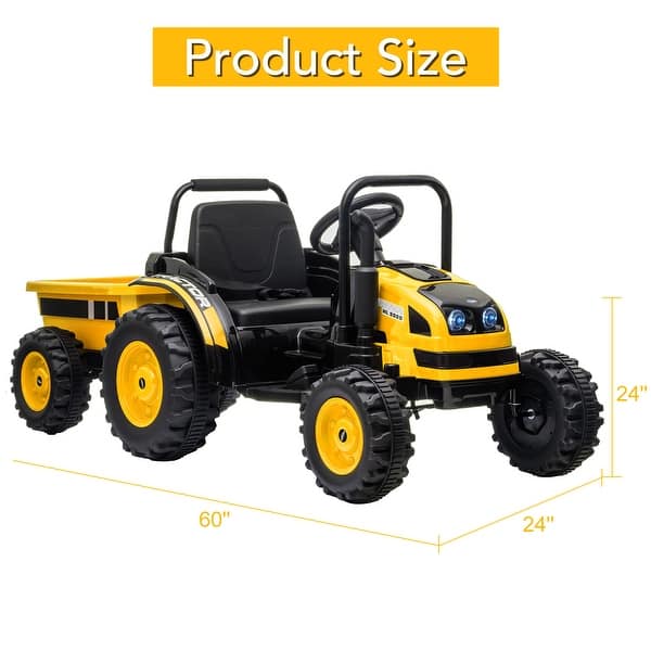 dimension image slide 2 of 5, 12V Kids Ride-On Tractor with Trailer