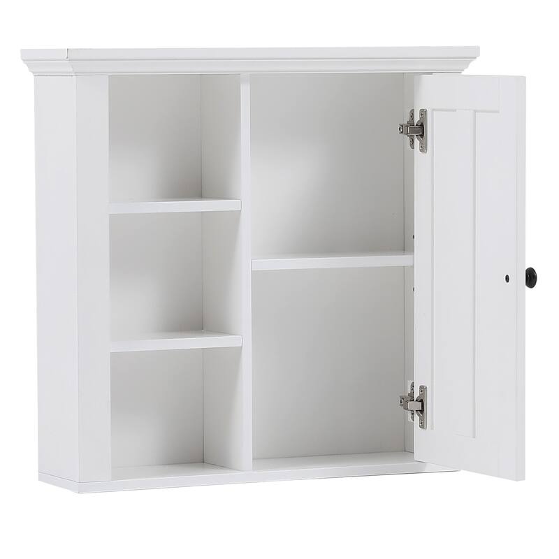 White MDF Wood Bathroom 1-Door Wall Storage Cabinet - 19.96" H x 20.87" W x 5.71" D