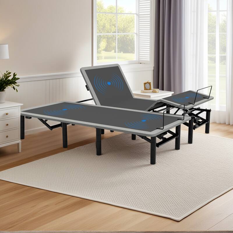 Split King Adjustable Bed Frame with Massage, USB Ports, Night Light, and Height-Adjustable Legs