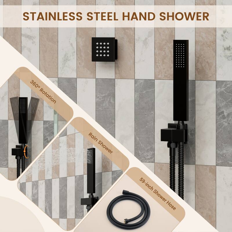 4-Spray Wall Mount 12 and 6 in. Dual Fixed and Handheld Shower Head with 4-Jets (Valve Included) - 12" x 12"