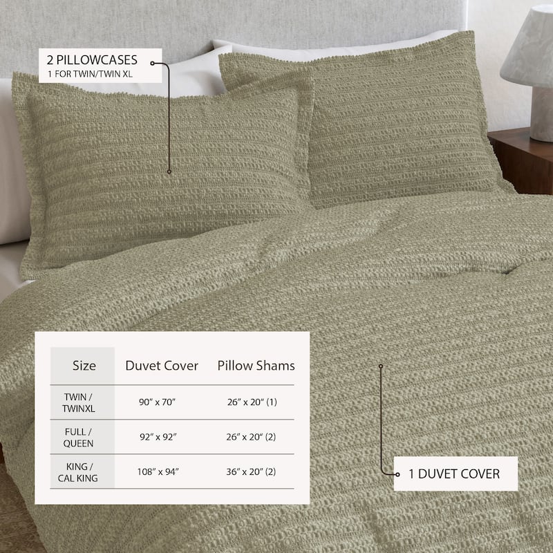Linery & Co. 100% Cotton Reversible Honeycomb Waffle / Percale Duvet Cover Set