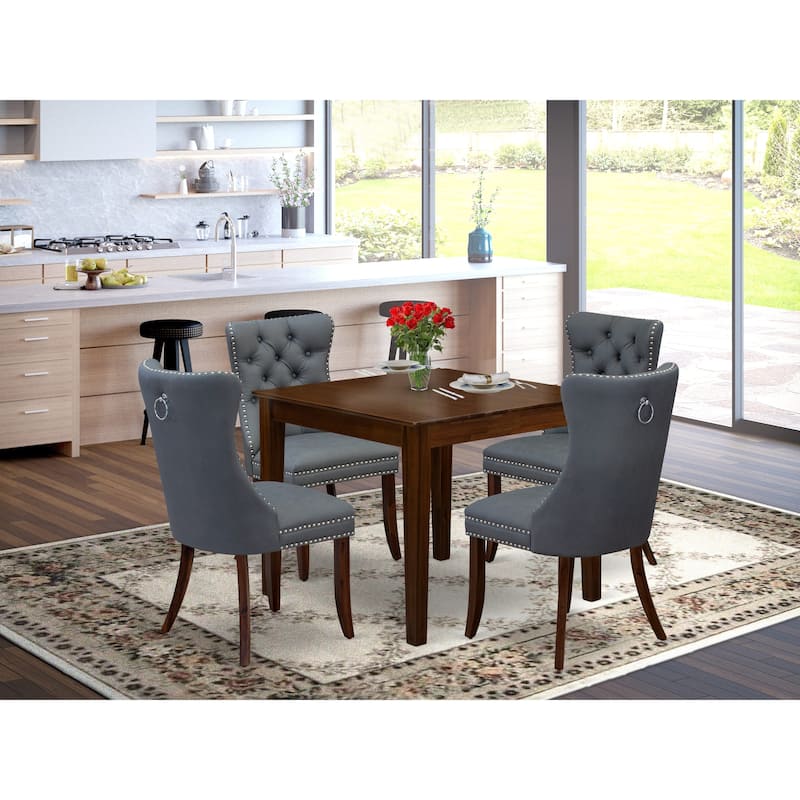 East West Furniture Dining Furniture Set- a Square Solid Wood Table and Parson Kitchen Chairs, Antique Walnut(Pieces Options) - OXDA5-AWA-13