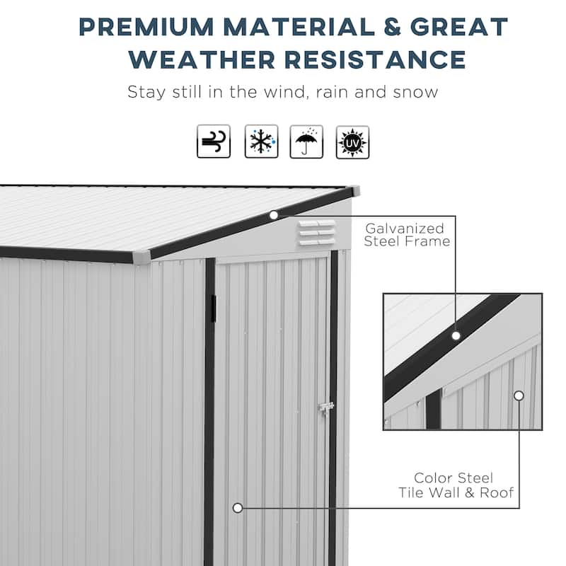 Outsunny 4' x 8' Metal Outdoor Storage Shed, Lean to Storage Shed, Garden Tool Storage House with Lockable Door and 2 Air Vents