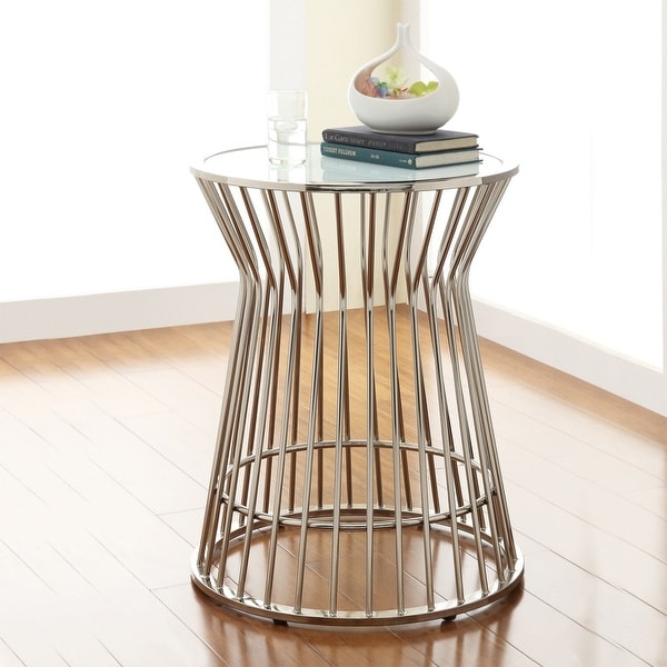 Cyril Contemporary Glam Metal Frosted Glass Drum Accent Table by iNSPIRE Q Bold. Opens flyout.