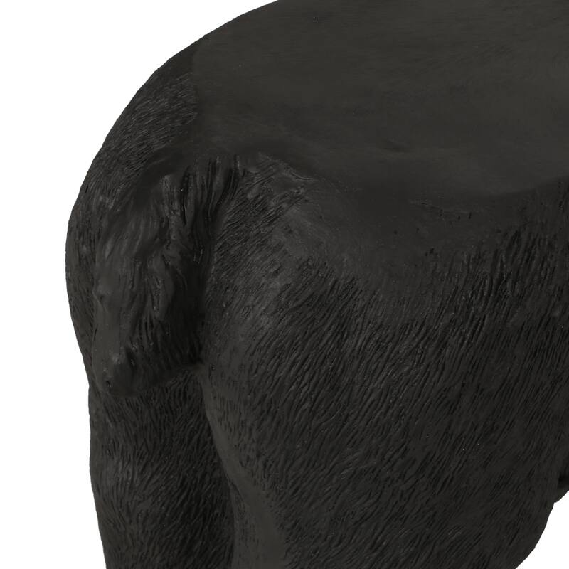 Roomfitters 31.75-Inch Black Bear Outdoor Bench, Hand-Crafted Lightweight Concrete Garden Seat, Matte Black