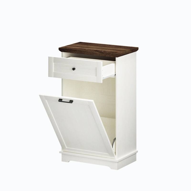 13 Gallon Tilt-Out Trash Can Cabinet, Freestanding Wooden Garbage & Recycling Bin with Hideaway Drawer(Trash Can Not Included)