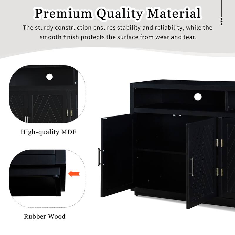 4-door Classic Sideboard with Open Storage and Adjustable Shelves Perfect for kitchens, living rooms