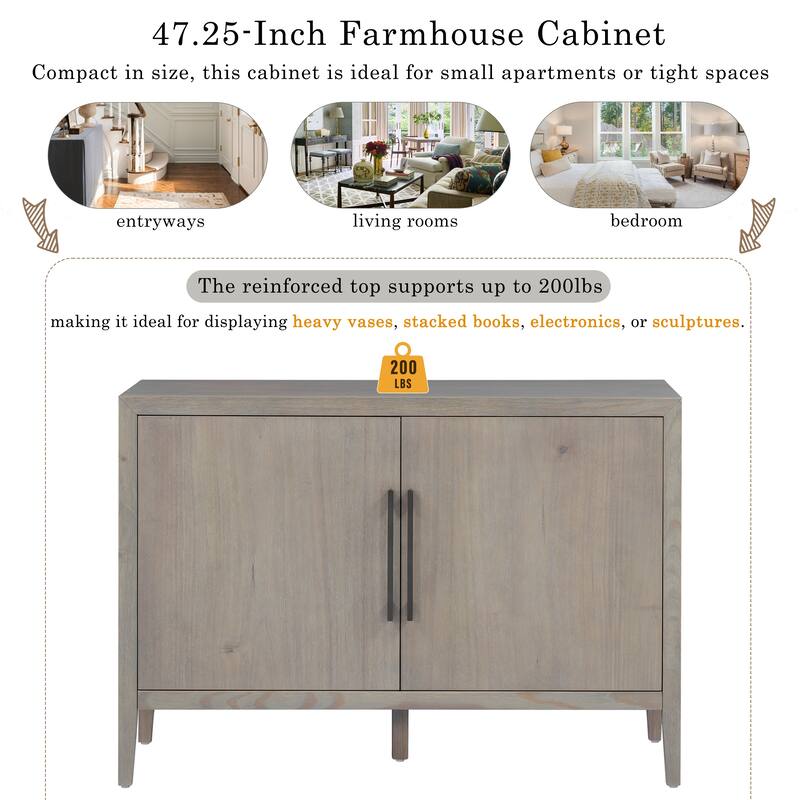Farmhouse Sideboard Cabinet, Stylish Pine Veneer Design with Double Doors and Adjustable Feet for Storage