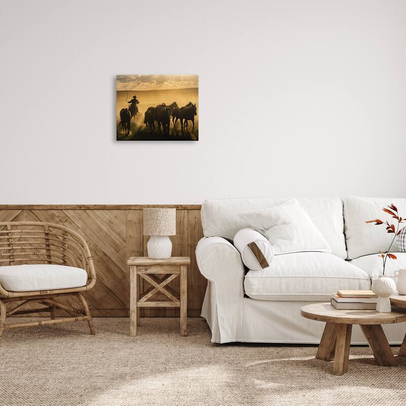 Stupell Cowboy & Horses at Sunset Canvas Wall Art Design by PBurchettePhoto