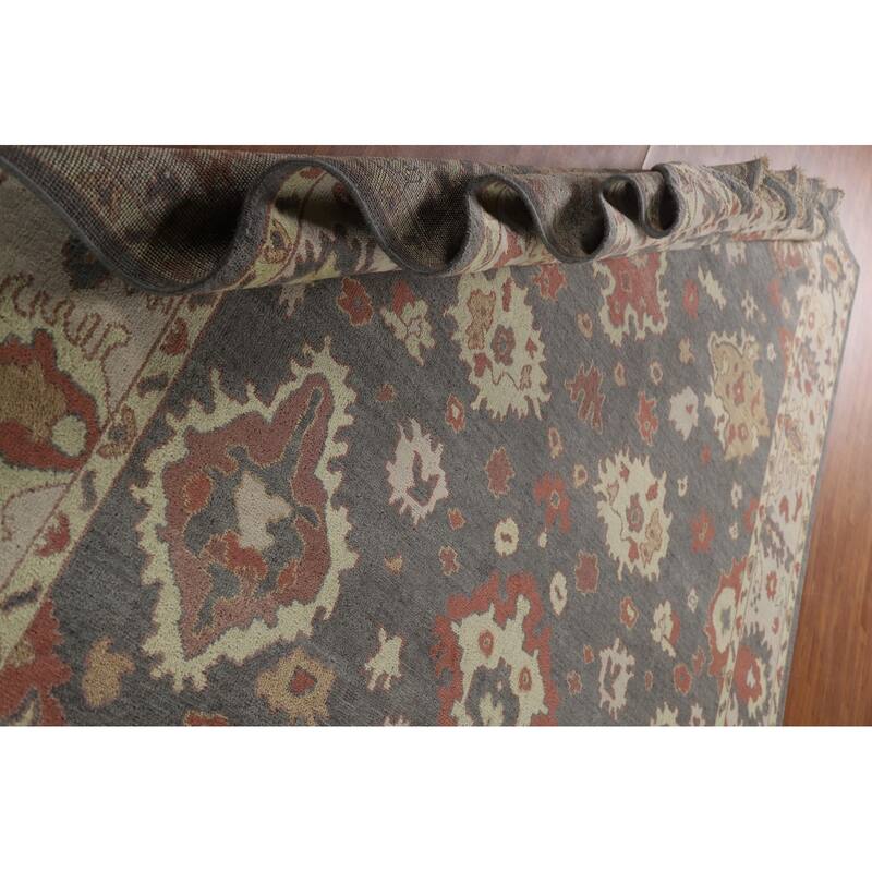 Gray Floral Oushak Oriental Area Rug Handmade Wool Carpet - 9'2"x 11'9"
