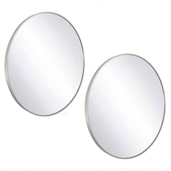 slide 2 of 16, Design House 28-Inch Kenna Modern Metal Round Decorative Wall Accent Mirror Brushed Silver - 2 Pack