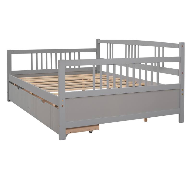 Full Size Daybed Wood bed with Two Drawers,Gray