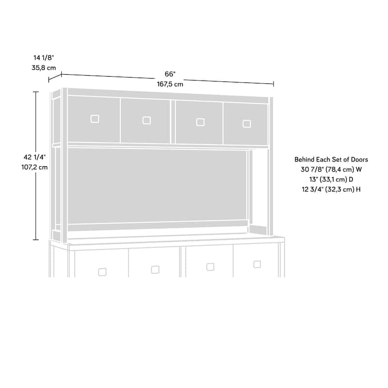 Wood Hutch with Concealed Storage, Brown - 65.95" W x 14.09" D x 42.21" H