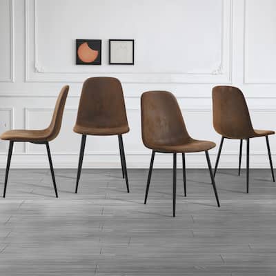 Brown Dining Chair Side Chair, Dining Table Chair, Upholstered Lounge Chair, Arc Accent Chair with Metal Legs, Set of 4
