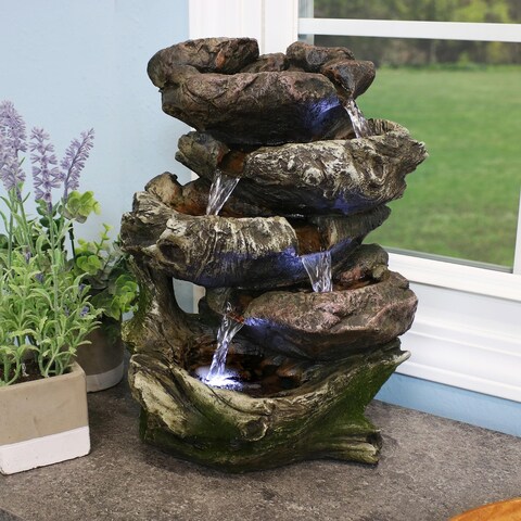 Decorative Calming 5-Step Rock Falls Waterfall Tabletop Water Fountain with LED Lights - 14"