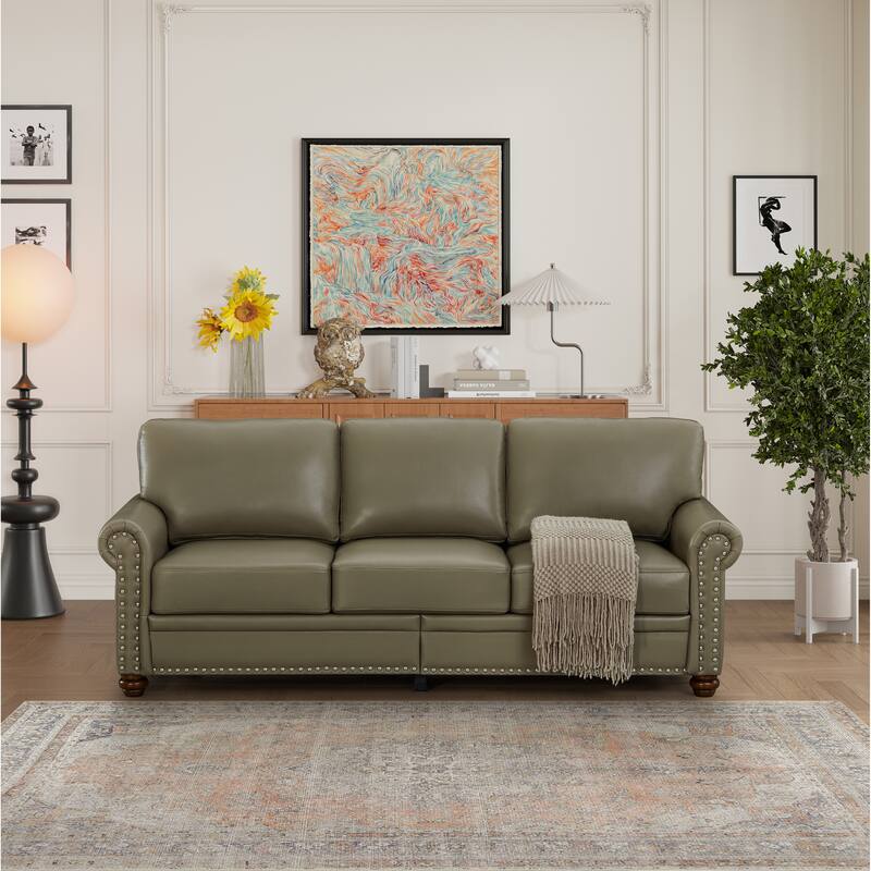 3-Seat Classic Sofa - Faux Leather with Nail Trim and Storage Boxes
