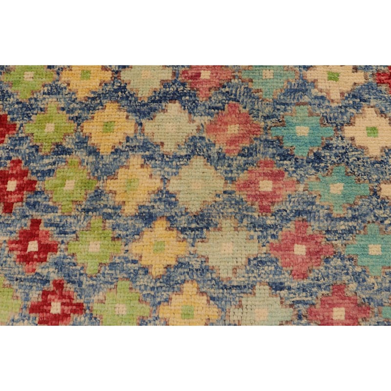Contemporary Balochi Spears Blue/Red Hand Knotted Wool Rug - 4'1'' x 6'0''