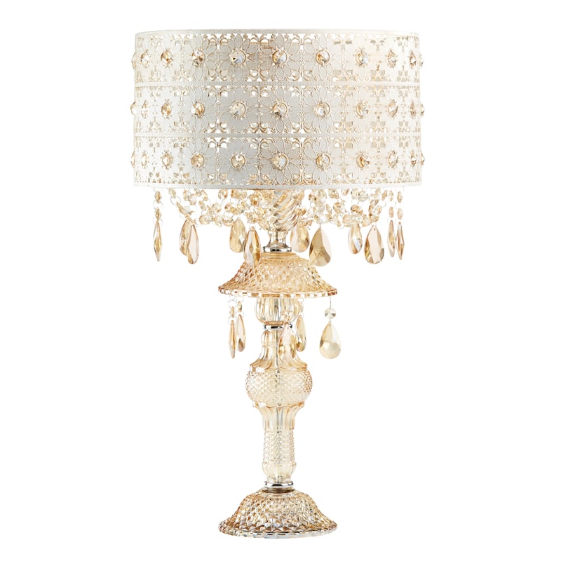 Silver Orchid White Champagne Glass and Metal Table Lamp - 13.875"L x 13.875"W x 24"H