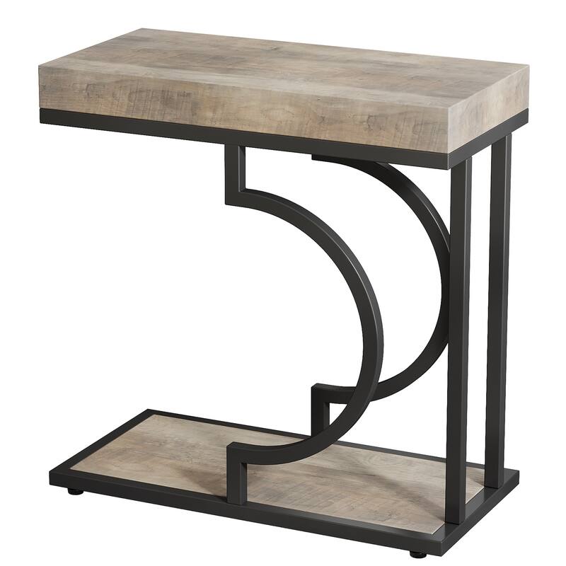 Narrow Side Table C Shaped End Table for Living Room