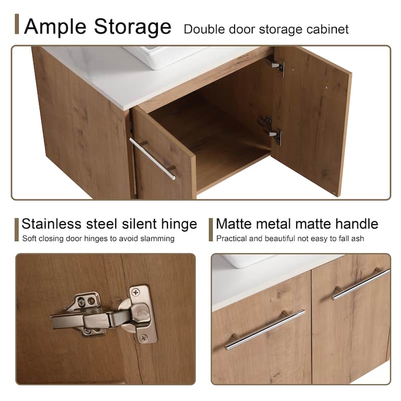 Malwee 24"/30" Floating Bathroom Vanity, Wall Mounted Bathroom Vanity with Ceramic Sink,Soft Close Doors