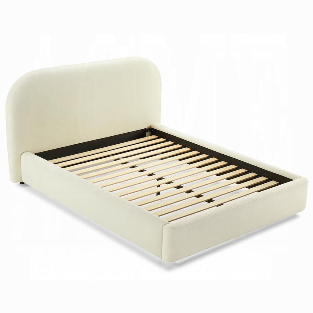 Ardie King Bed, Low Profile Footboard, Plush Beige Upholstered Panel