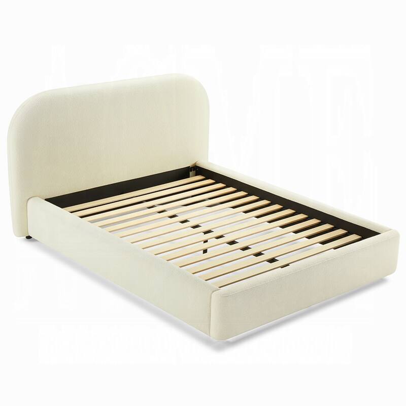 Ardie King Bed, Low Profile Footboard, Plush Beige Upholstered Panel