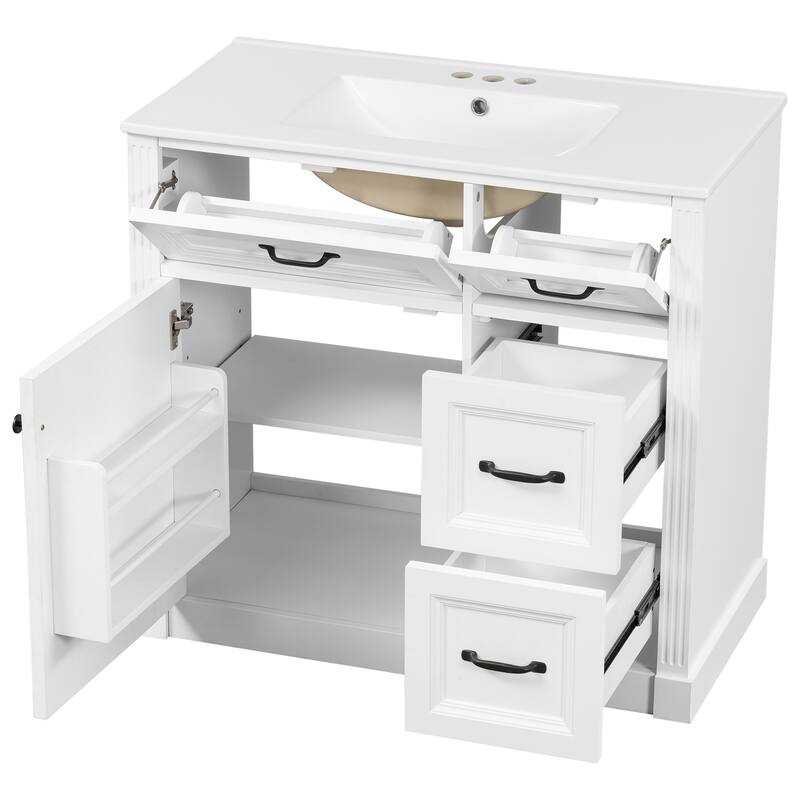 36 Inch Bathroom Vanity with Sink, Floor Mount Bathroom Storage Cabinet with Ceramic Basin