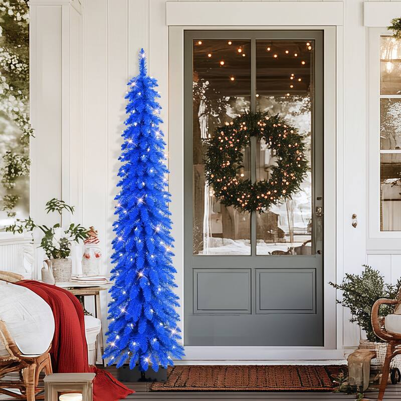 Puleo International 6' Pre-Lit Artificial Blue Alpine Pencil Tree
