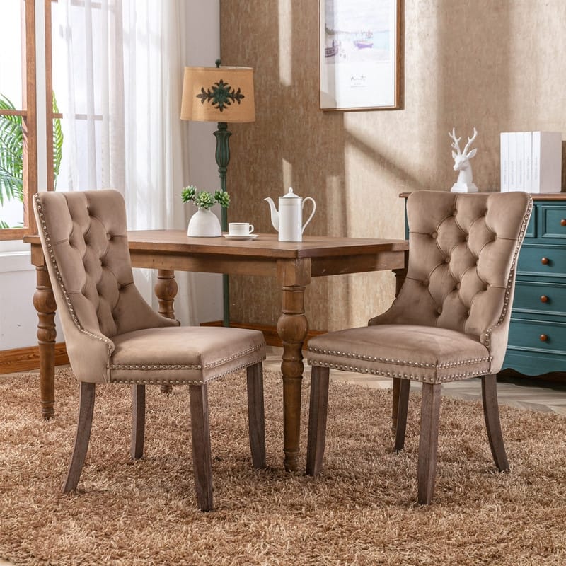 Tufted Velvet Dining Chairs with Nailhead Trim (Set of 2)