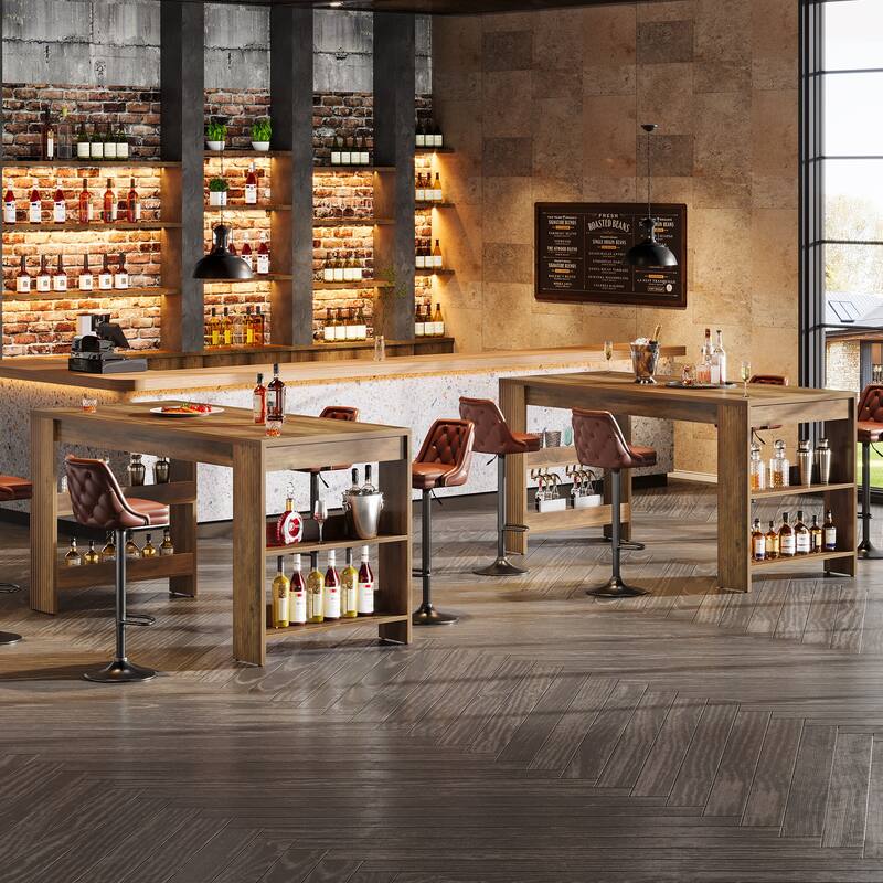 63'' Bar Table, Bar Height Pub Table Bar Unit with Storage Shelves