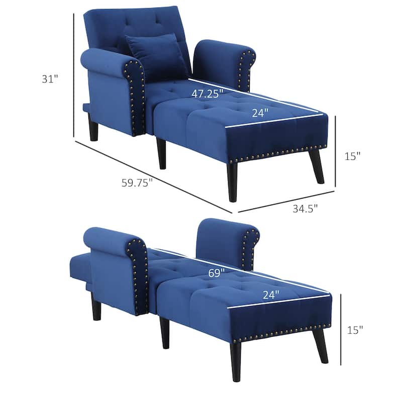HOMCOM 2-In-1 Chaise Lounge Chair with Thick Padding, Adjustable Backrest, and Wooden Legs