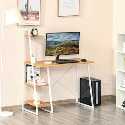 HOMCOM Computer Desk with 3-Tier Storage Shelves Study Writing Table Workstation for Home Office Small Space Natural