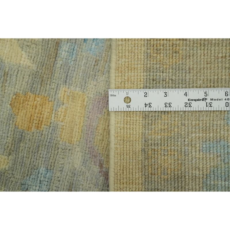 Vegetable Dye Wool Oushak Turkish Area Rug, Floral Geometric Carpet - 11' 1'' X 8' 11''