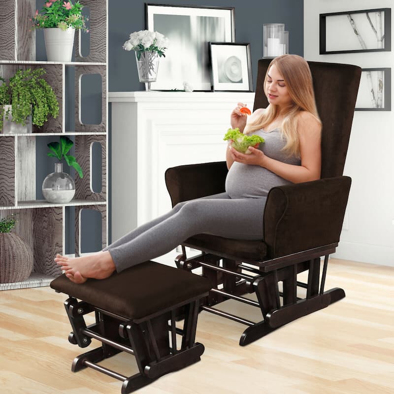 Gymax Glider and Ottoman Cushion Set Wooden Baby Nursery Rocking Chair - See Details