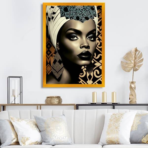 slide 2 of 8, Designart "Classy Portrait Of Elegant African Lady X" African American Framed Art Print Gold - 12 in. wide x 20 in. high