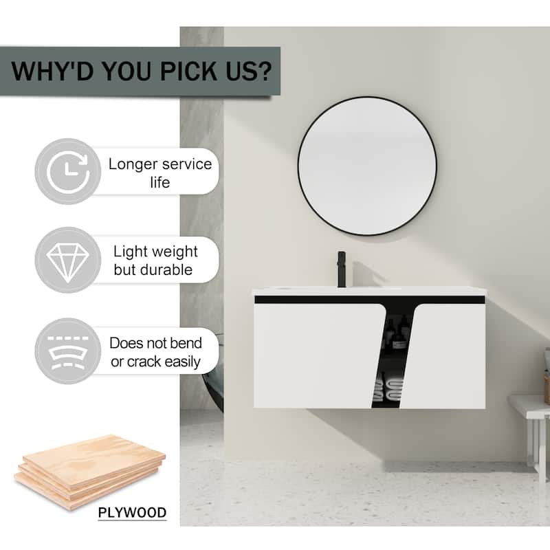 40'' Floating Wall-Mounted Bathroom Vanity with Ceramics Sink
