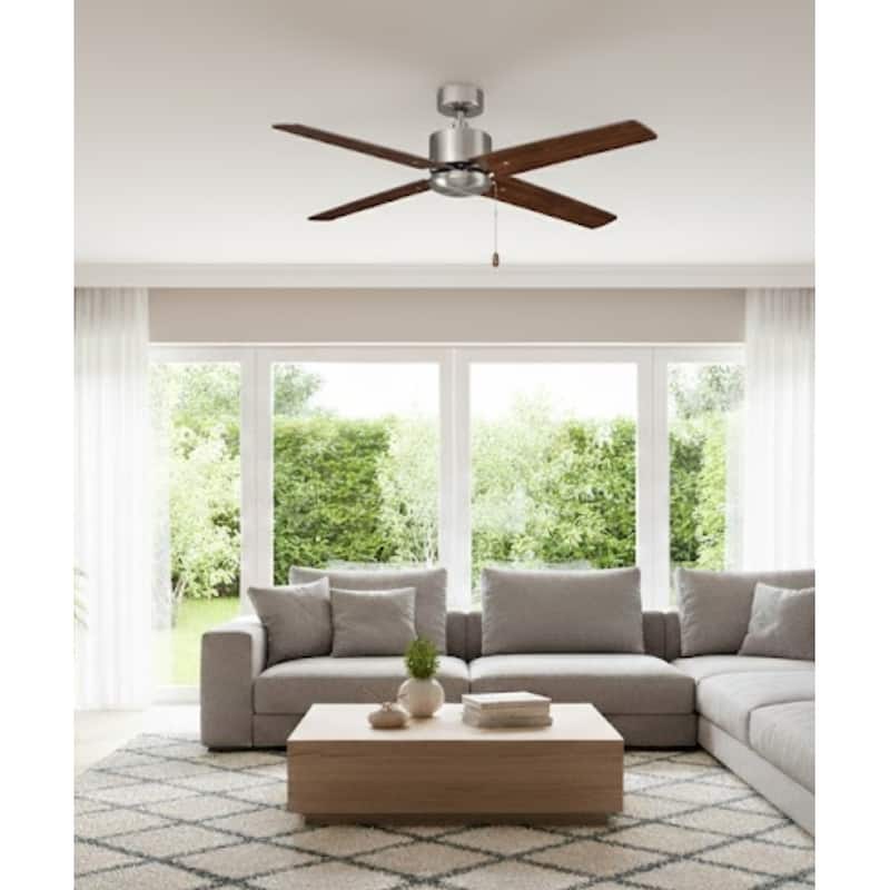 52" Aldea IV 4-Blade Ceiling Fan Brushed Nickel Finish and Walnut Blade Finish