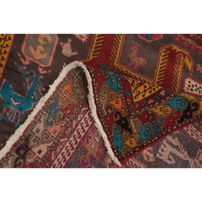 Hand Knotted Oriental 100% Wool Carpet Traditional Tribal Greys & Charcoal Meshkin Runner Rug - 9' 8'' X 4' 0''